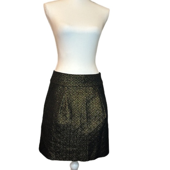 NWT LOFT Black Metallic Gold Jacquard A-Line Skirt Size 6 - Picture 3 of 6